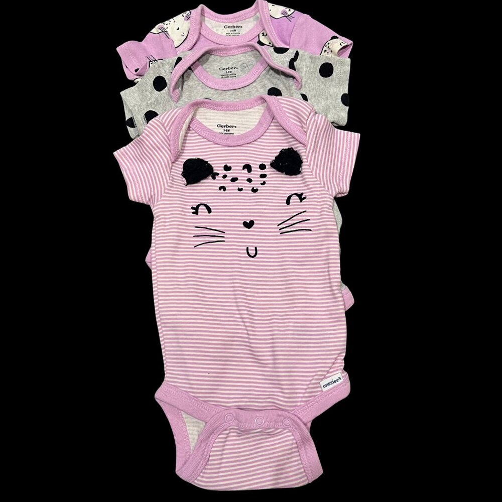 Gerber Pink, Gray, and White Bodysuits